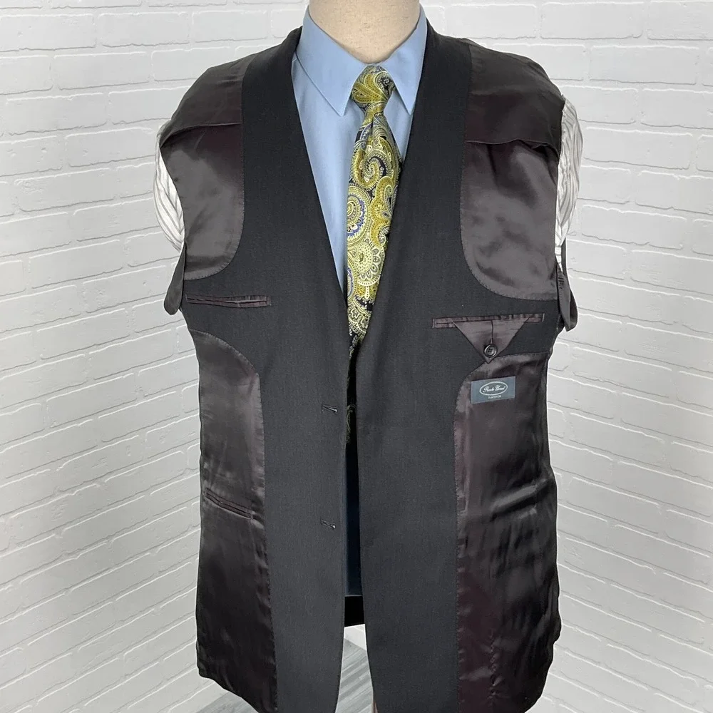 Pronto Uomo Blazer Men 42L Black Platinum Career Classic Wool Neutral Jacket VTG